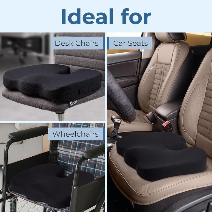 Seat Cushion for Tailbone Pain Relief – Memory Foam Lifting Pillow for Coccyx, Hip, Hemorrhoid, Sciatica & Post-Surgery Recovery – Wheelchair, Car, Desk, Gaming & Office Chairs, Black