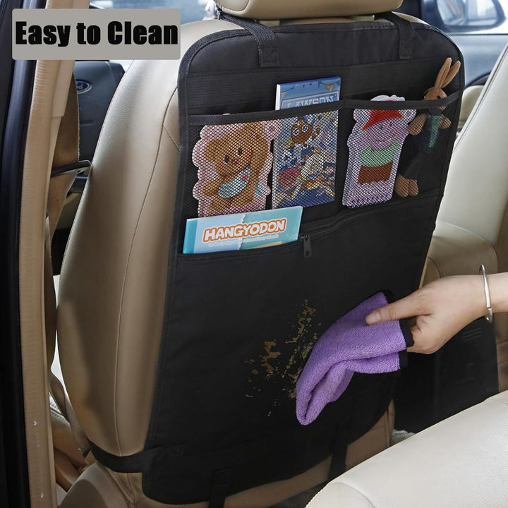 Car Seat Back Protector with 2 Mesh Pockets | Waterproof Kick Mat Organizer for Kids & Toddlers | Backseat Cover Fits Most Vehicles | Easy to Clean