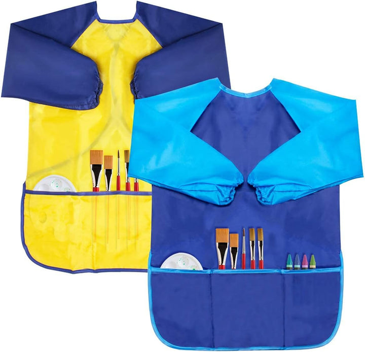 Kids Art Smocks 2 Pack Dinosaur Painting Apron for Children Waterproof Artist Smock with Long Sleeve and 3 Pockets for Age 3-8 Years