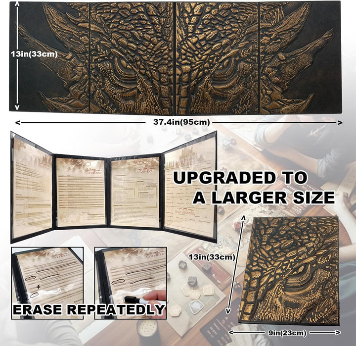 Otttpgo DND DM Screen 5E,Dungeon Master Screen for Dungeons and Dragons Gifts,4 Embossed Panels Total Width 37",Support 8.5X11 Print Paper
