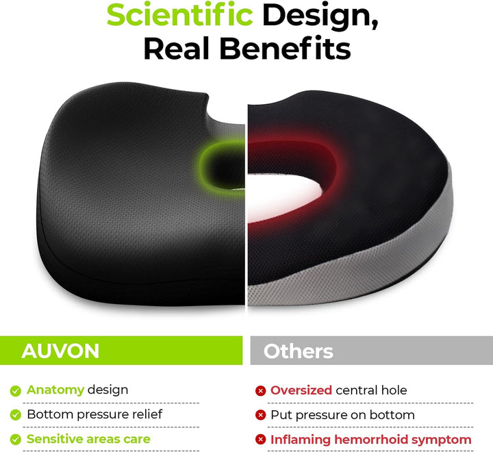 Innovative Donut Pillow Hemorrhoids Scientific Center Hole and Tailbone Cutout, Orthopedic Pain Relief Donut Seat Cushion for Coccyx, Sciatica, Postpartum Pregnancy, after Surgery Sitting Relief