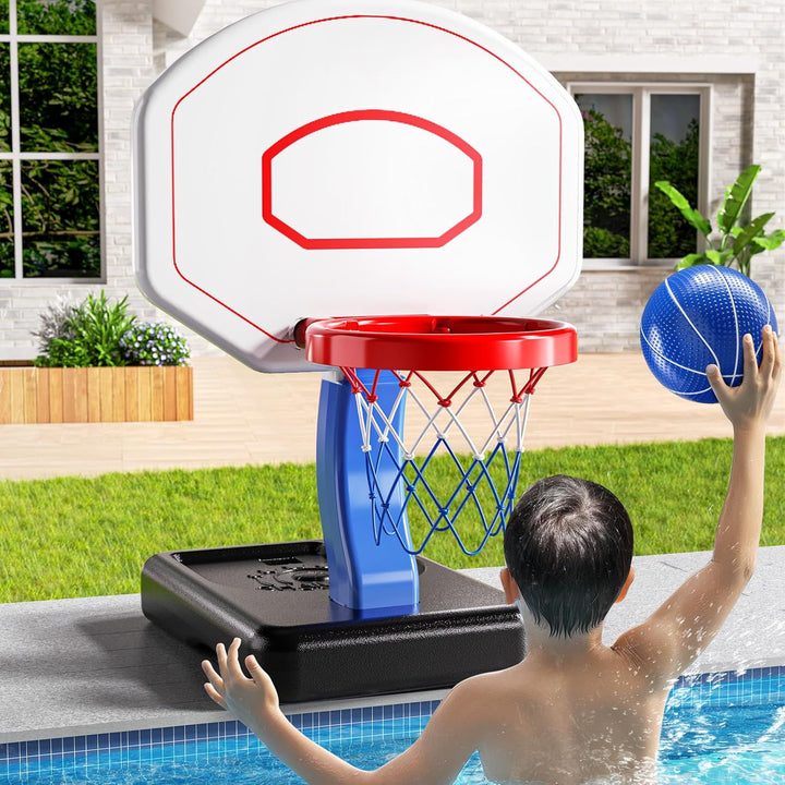 Pool Basketball Hoop, 2-In-1 Floating Pool Toys Ring Game with 4 Balls and Pump, Outdoor Swimming Pool Basketball Games Water Play Toy Family Party for Kids Adults Age 3-12 (Blue)