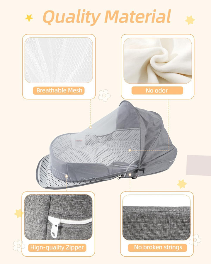: Foldable Lightweight Travel Pod Infant Bassinet with Mosquito and Canopy Outdoor Newborn Essentials Gift