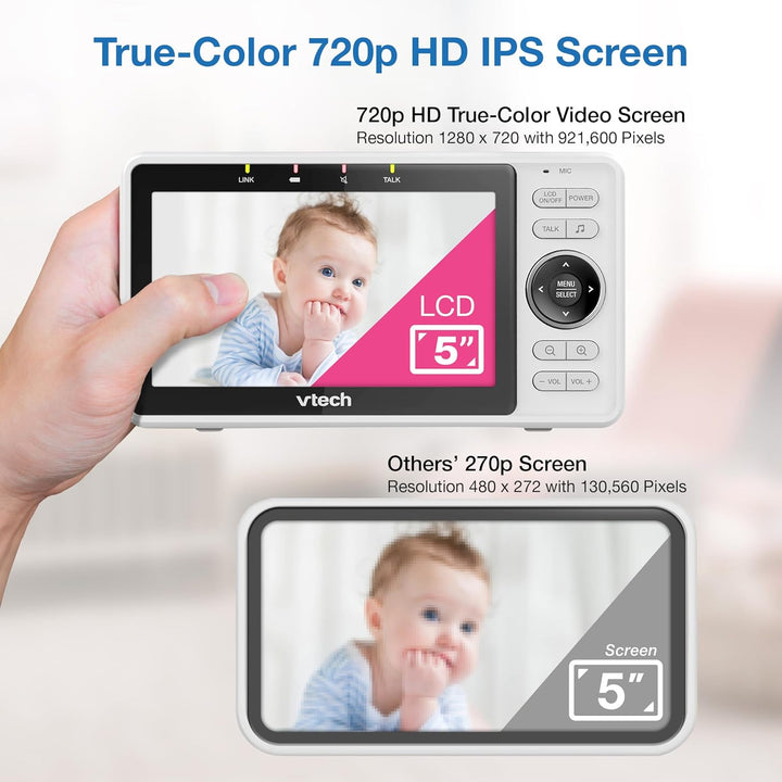 Upgraded Smart Wifi Baby Monitor, 1080P FHD Camera and 5" HD IPS Display, Free App with Motion Video, Sound/Motion Detection and Notifications, Fully Remote Pan-Tilt-Zoom: VM901