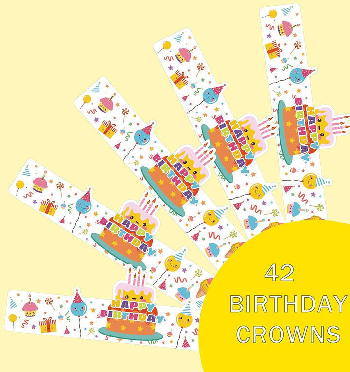 42 Pack Happy Birthday Crowns for Kids Classroom with Elastic Band for Teachers Students Kindergarten Party