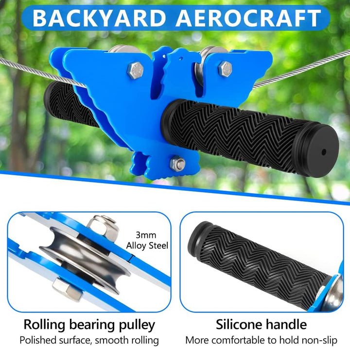 Zip Line Kits for Backyard 98FT, Zip Lines for Kid and Adult, Included Swing Seat, Ziplines Brake, and Steel Trolley, Outdoor Playground Equipment