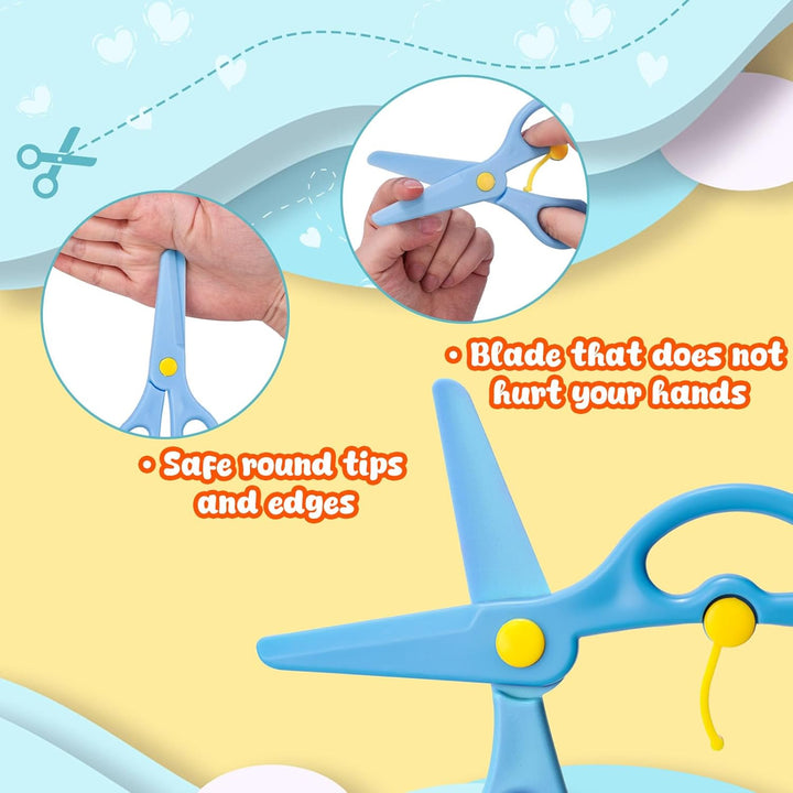 Kids Safety Scissors, 8 PCS Blunt Tip Scissor Skills Preschool Training for Kids & Children, Anti-Pinch Design, Child Hand-Eye Coordination Development, Playdough Tools Cutting Activity