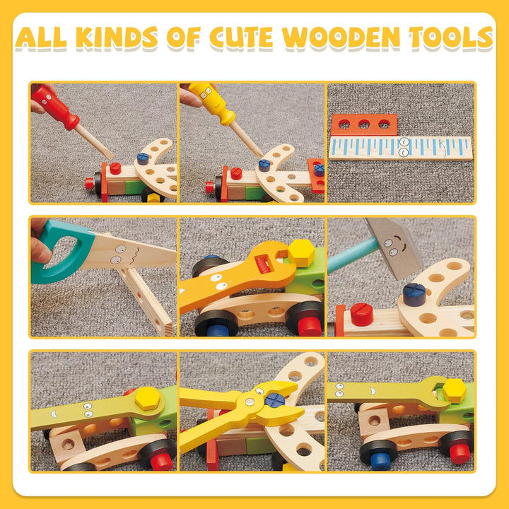 Tool Kit for Kids, 36-Piece Wooden Toddler Tools Set Includes Tool Box, Montessori Educational Stem Construction Toys for 2 3 4 5 6 Year Old Boys Girls, Best Birthday Gift for Kids