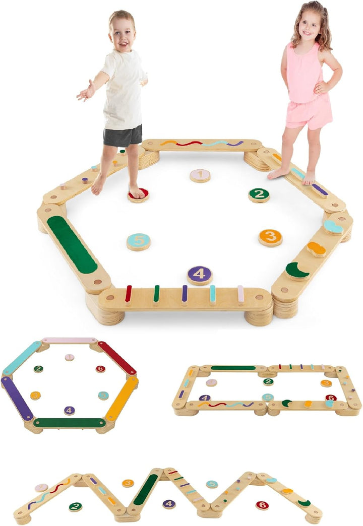 Kids Balance Beam Stepping Stones Set, 20 PCS Montessori Obstacle Course for Toddler Indoor Outdoor, Non Slip Rubber Base, Gymnastics Toy, Build Coordination Gross Motor Skills