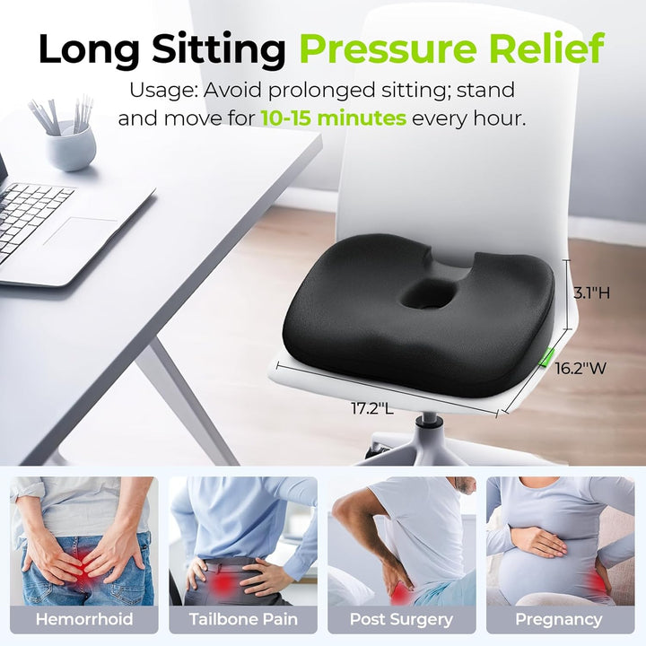 Innovative Donut Pillow Hemorrhoids Scientific Center Hole and Tailbone Cutout, Orthopedic Pain Relief Donut Seat Cushion for Coccyx, Sciatica, Postpartum Pregnancy, after Surgery Sitting Relief