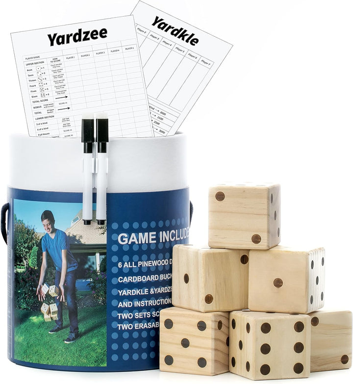 Giant Wooden Yard Dice, Outdoor Games Set of 6 with Two Games