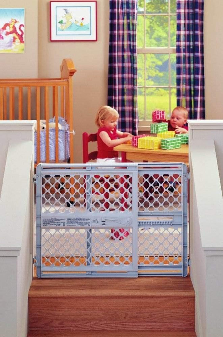North States Universal Pet Gate: 26” - 42” Wide Dog Gate. Use as Pressure Mounted Gate or Swinging Door with Included Hardware. Dog Gates for Doorways, 26" Tall, Gray