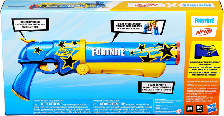 Fortnite Half Tone Hero Blaster, Bonus Code to Unlock Half Tone Hero Wrap in the Game, Break Open Loading, 12  Elite Darts, Fortnite Gifts (Amazon Exclusive)