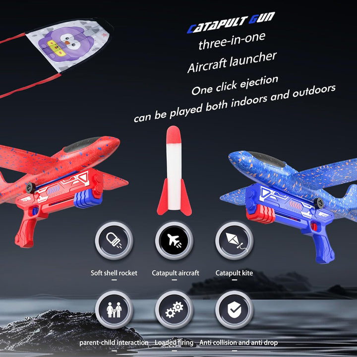 4PCS Airplane Launcher Toys, EVA Foam Glider Catapult Plane Toy for Kids Flying Toy - Fun Outdoor Flying Toy for Children Birthday Gifts for Boy Girl, Party Supplies,Blue
