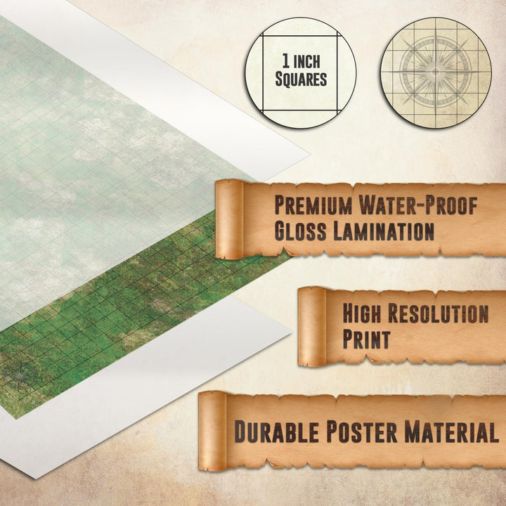 DND Map Starter Kit for Dungeons & Dragons Game - 24” X 36" 3 Pack Double Sided, Wet/Dry Erase Battle Terrain Grid - Ultimate Tabletop Board Gaming Experience with Accessories