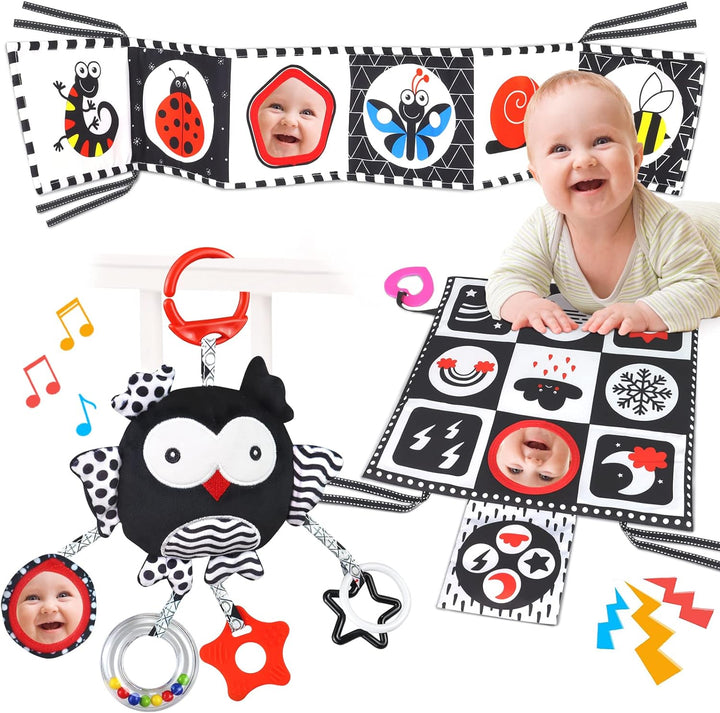 3 PCS Black and White High Contrast Baby Toys Newborn Toys 0-6 Months, Visual Stimulation Sensory Soft Book, Infant Tummy Time Toys 0-3-6 Months Baby Gifts