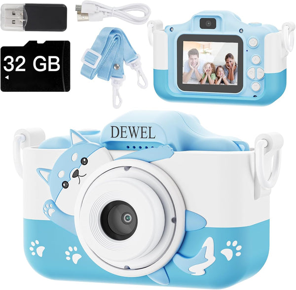 Kids Camera, Toy Camera, Toddler Camera, 1080P HD Selfie Digital Video Camera for Boys/Girls, Mini Toddler Camcorder with 32G SD Card, Ideal Christmas Birthday Gift for Childrens Age 3-9(Blue)…