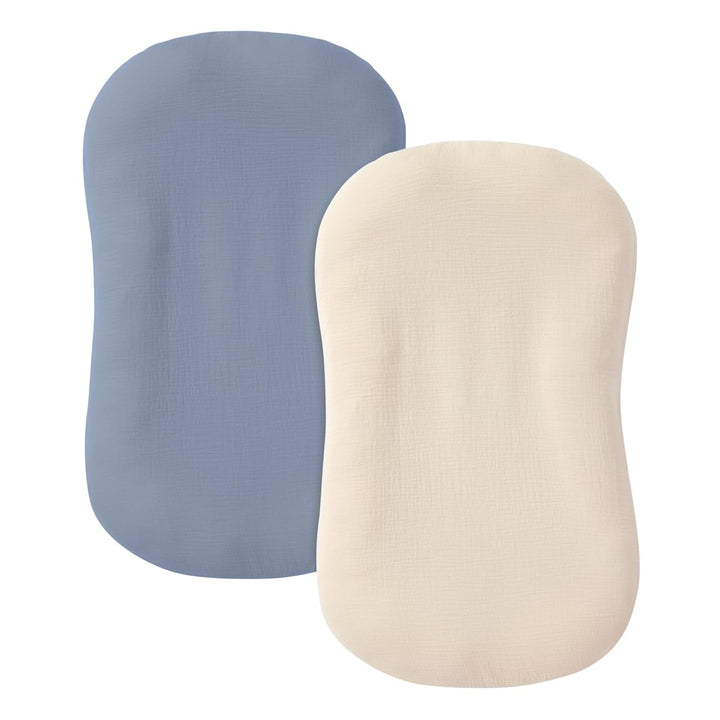 Muslin Baby Lounger Cover 2 Pack, 100% Cotton Infant Lounger Cover, Soft & Breathable Replacement Slipcover, Compatible with Snuggle Me Newborn Lounger (Dark Olive,Cream)