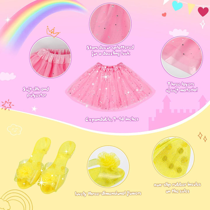 Princess Dress up for Girls - Dress up Clothes for Girls with Princess Shoes, Toys for Toddler Kids 3,4,5,6 Year Old