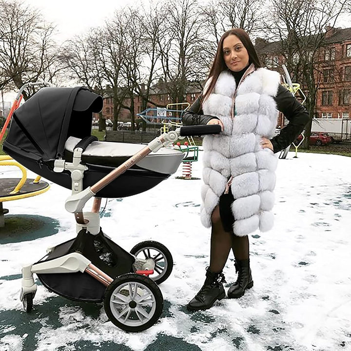 360 Degree Rotation Baby Stroller/Carriage, PU Leather Pushchair Pram, 2022 (F023 Coal Gray)