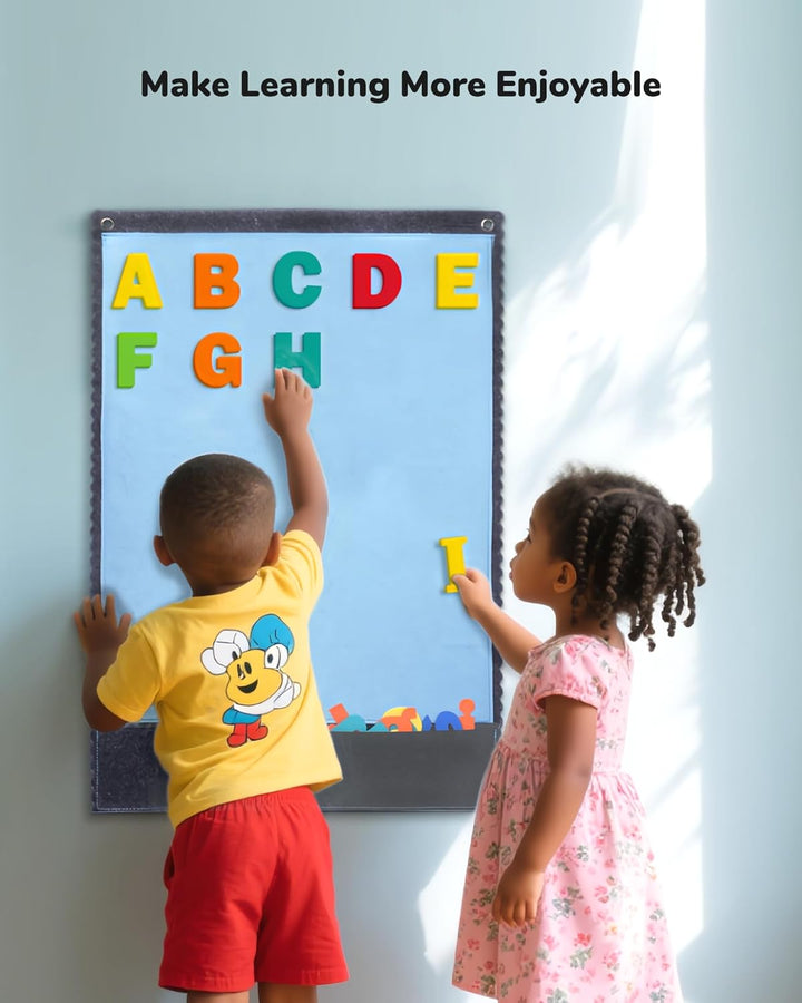 Felt Board - Large Flannel Board for Wall, 104 Felt Letters, 32'' X 22'' Interactive Storytelling & Play Learning for Home & Classroom Use(2 Sets of Uppercase&Lowercase Letters)