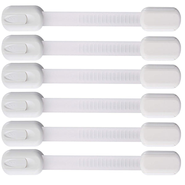 6 Pack  Multi-Use Adhesive Straps Locks - Childproofing Baby Proofing Cabinet Latches for Drawers, Fridge, Dishwasher, Toilet Seat, Cupboard, Oven,Trash Can, No Drilling (White) (6)