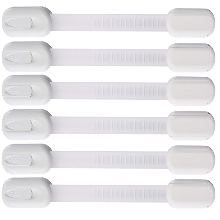 6 Pack  Multi-Use Adhesive Straps Locks - Childproofing Baby Proofing Cabinet Latches for Drawers, Fridge, Dishwasher, Toilet Seat, Cupboard, Oven,Trash Can, No Drilling (White) (6)