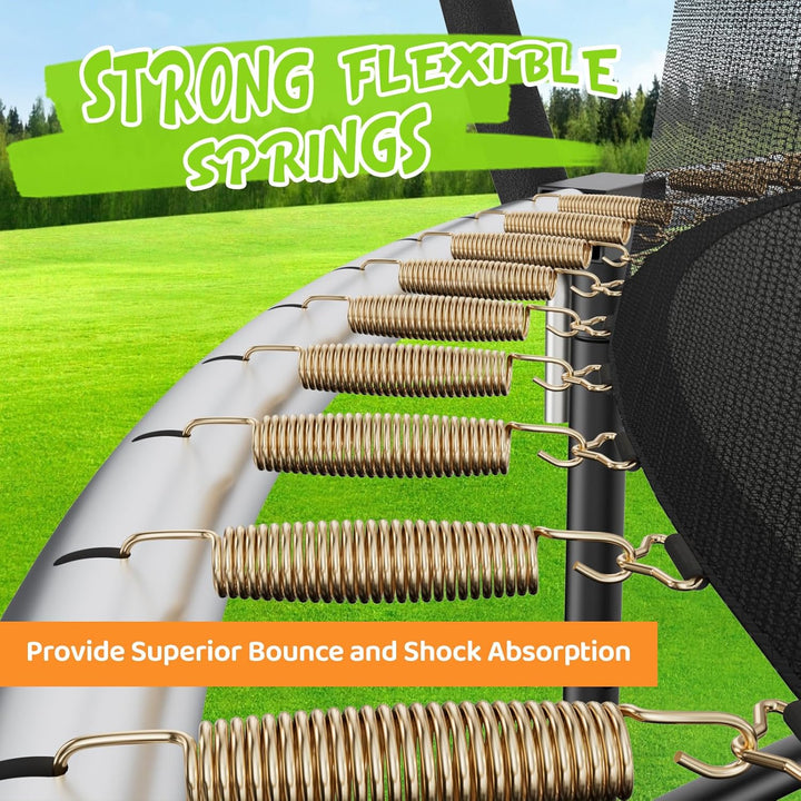10FT 12FT 14FT Recreational Trampolines with Enclosure Net and Ladder and Anti-Rust Coating, ASTM Approved Trampoline Outdoor for Kids and Adults Outdoor Yard Trampolines