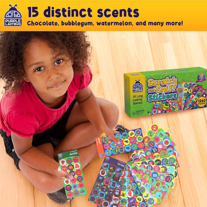 1260 Variety Scratch and Sniff Stickers - 15 Unique Scents - Fun and Motivational Rewards for Kids and Teachers Must Haves, Smelly Sticker for Classroom, & Back to School Gift