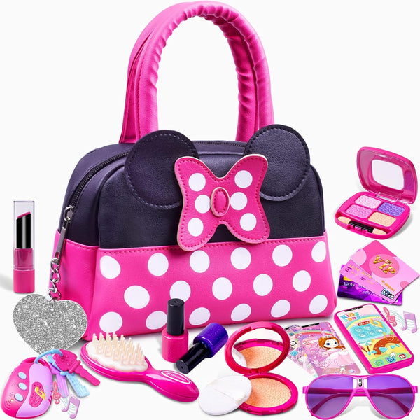 Pretend Play Purse for Little Girls-Toddler Purse Set Pretend Play Makeup Toys for 3 4 5 6 Year Old Kids,Toddler Purse with Accessories,Toy Purse Perfect for Girls Birthday Gifts (MNLSBB 2A)