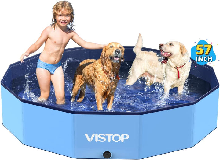 Medium Foldable Dog Pool, Hard Plastic Shell Portable Swimming Pool for Dogs Cats and Kids Pet Puppy Bathing Tub Collapsible Kiddie Pool (37 Inch.D X 7.8Inch.H, Blue)