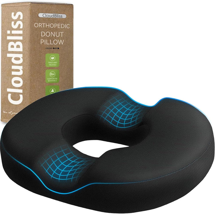 Donut Pillow Seat Cushion Chair Pad for Tailbone Pain Relief and Hemorrhoids, Memory Foam Seat Chair Cushion for Postpartum Pregnancy, Seat Cushions for Men and Women for Home & Office, (Black)
