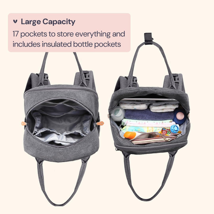 Diaper Bag Backpack - Baby Essentials Travel Tote - Multi Function Waterproof Diaper Bag, Travel Essentials Baby Bag with Changing Pad, Stroller Straps & Pacifier Case - Unisex, Dark Gray