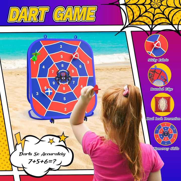 Spider Bean Bag Toss Game, 3-1 Cornhole Board Outdoor Toys for Kids, Family Party Activity Toddler Yard Backyard Beach Lawn Party Camping Game Toys for 3 4 5 6 7 8 Year Old Boys Girls Birthday Gift