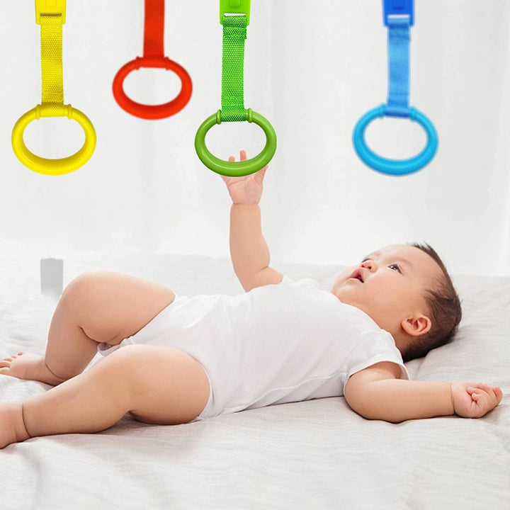 4 Pcs Baby Playpen Pull up Rings- Baby Crib Pull up Rings- Baby Walking Exercises Assistant Rings- Baby Bed Stand up Rings Baby Cot Hanging Rings for Infant Baby Toddler