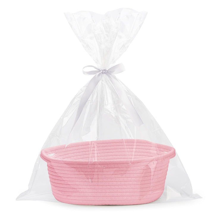 Small Woven Basket with Gift Bags and Ribbons Durable Baskets for Gifts Empty Small Rope Basket for Storage 12"X 8" X 5" Baby Toy Baskets with Handles, White