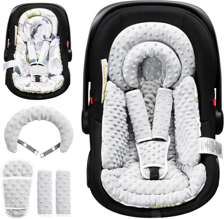 Infant Car Seat Insert with Removable Cushion for Baby Preemie Newborn Infant, Reversible Carseat Insert Head Body Support Fits for Stroller, Baby Swing, Rocker, Bouncer, Bassinet - Pink