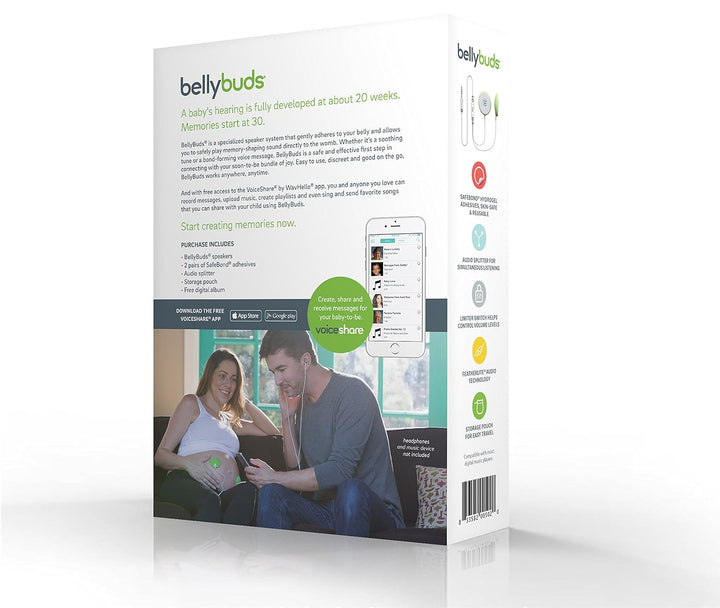 Bellybuds Baby Bump Headphones - Prenatal Belly Speakers for Women during Pregnancy, Safely Play Music, Sounds, and Voices to Your Baby in the Womb - Green