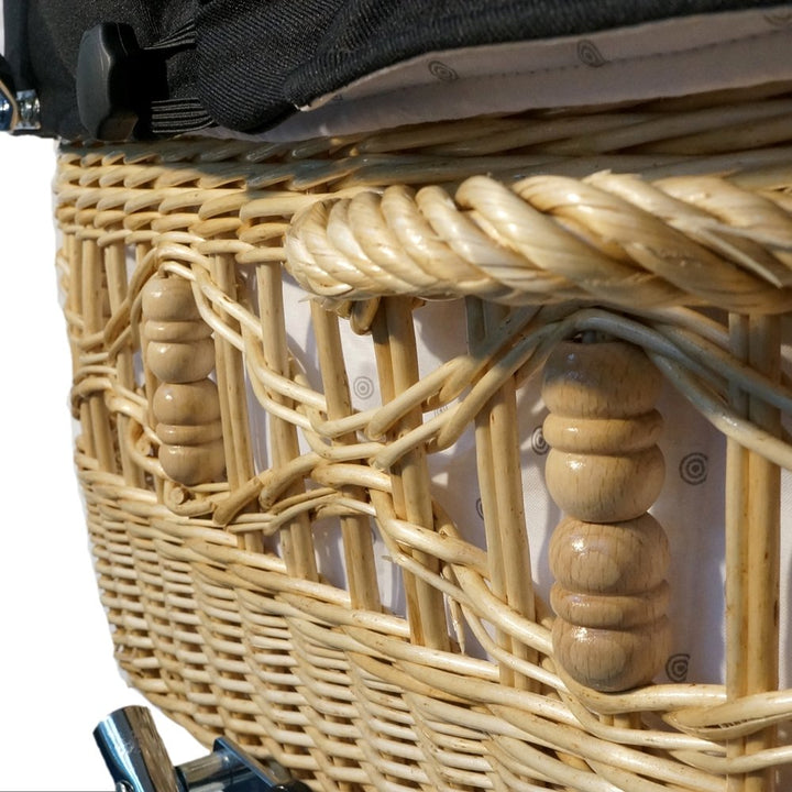 Wicker Basket Pram with Leather Strap Frame with Sliding Height Adjustment Basket Natural Willow