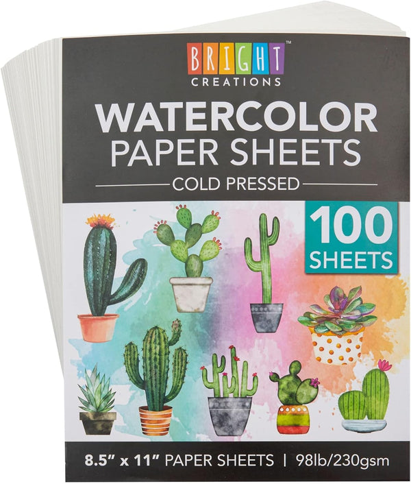 100 Sheets Cold Press Watercolor Paper for Artists and Beginners - 8.5 X 11 in Pack, Paint Paper for Watercolor