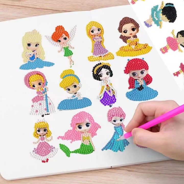 Diamond Art Kits for Kids, Arts and Crafts for Kids Ages 4-8,Craft Kits for Ages 8-12, Mosaics Bead Art,Painting Kits,24Pcs Princess Gem Art Kits Best Gifts for Grils Boy Birthday