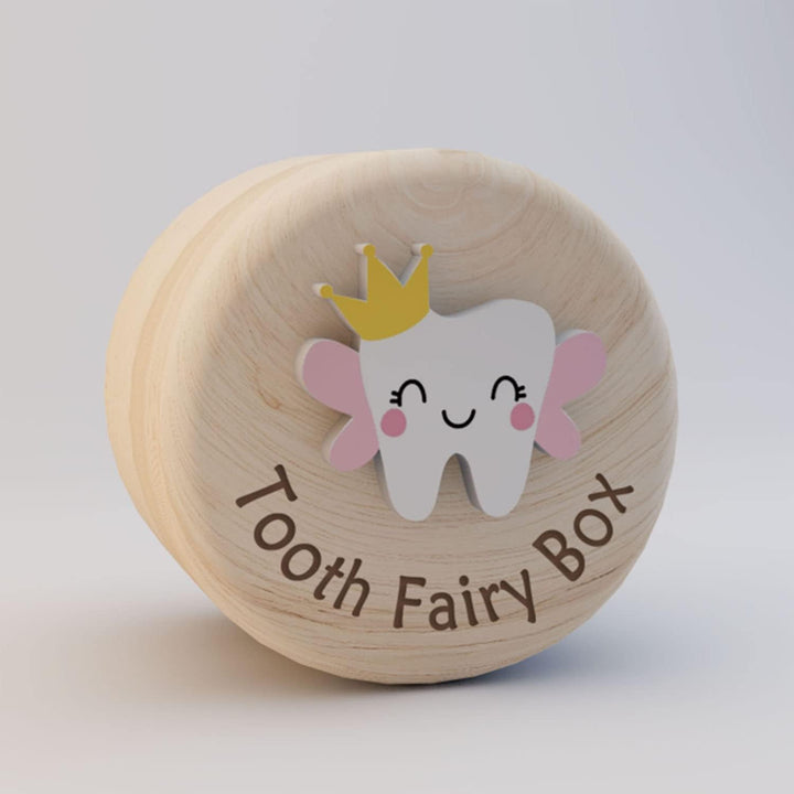 Tooth Fairy Box for Girls, Cute Carved Wooden Box with 3D Tooth, Stores Lost Teeth for Kids, Souvenir Dropped Tooth Keepsake Storage Box Gift for Little Girl（P-Wings-T）