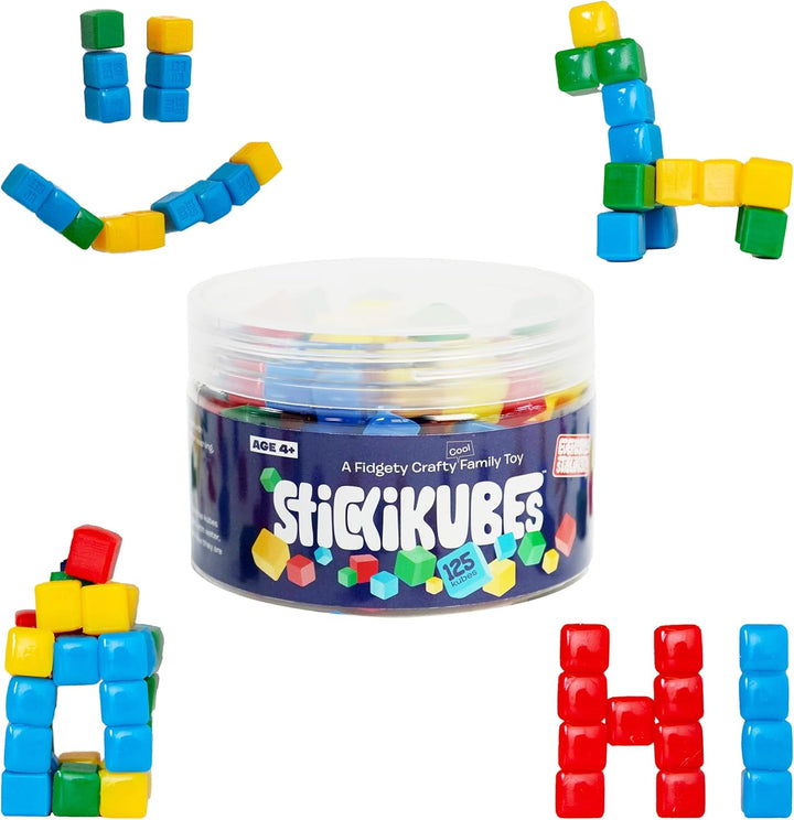 Stickikubes, Mini Stacking Cubes That Stick to Anything, Non Toxic Kid Safe Sticky Blocks, Creative Construction Toy - 125 Cubes, 5 Neon Colors, Tub