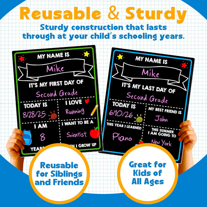 First Day of School Chalkboard, Reusable Back to School Sign, 14 X 11 in Beautiful Double Sized First Day of School Board, Paper Preschool Signs for Kids