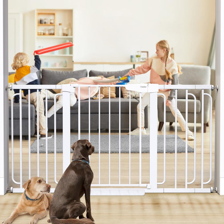 29.7-46" Baby Gate for Stairs, Toddler Safety Essentials for the House, Auto Close Dog Gate for Doorways, Mom'S Choice Awards Winner-Easy Install Pressure Mounted Pet Gates for Dogs, White