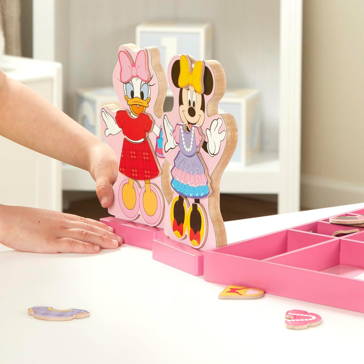 Disney Minnie Mouse and Daisy Duck Magnetic Dress-Up Wooden Doll Pretend Play Set (40+ Pcs) Minnie Mouse Toys, Disney Dress up Dolls for Preschoolers and Kids Ages 3+