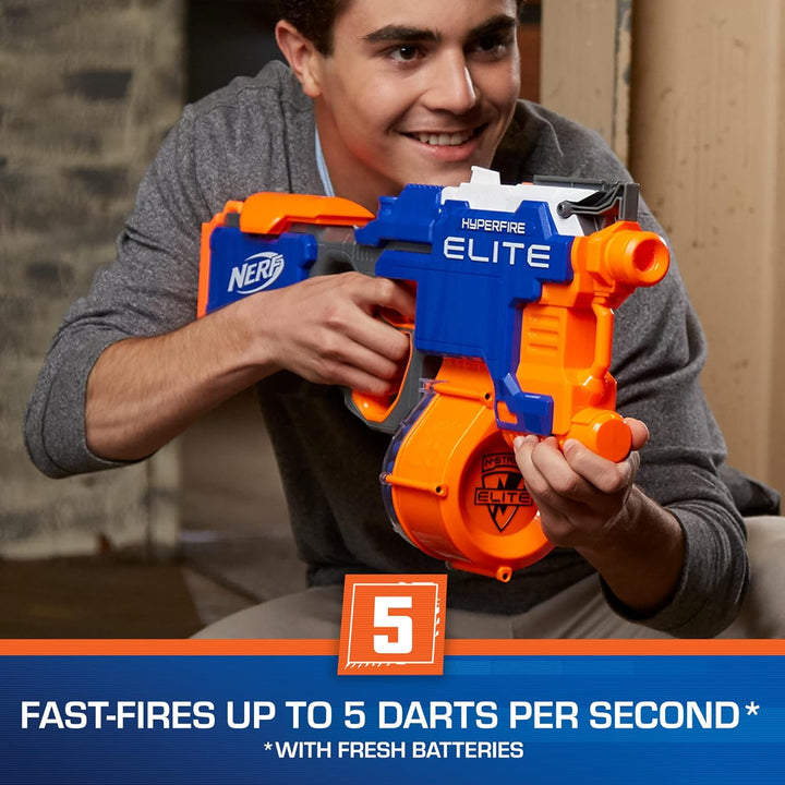 Hyperfire Motorized Elite Blaster, 25-Dart Drum, Fires up to 5 Darts per Second, Includes 25 Official Elite Darts (Amazon Exclusive)