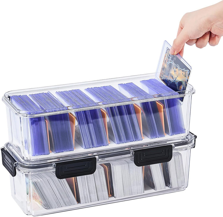 Toploader Storage Box, Trading Card Storage Box with 5 Dividers, Hard Plastic TCG Card Storage Box for Top Loaders, Large for 165 Toploaders 650 Cards (2 Pack)