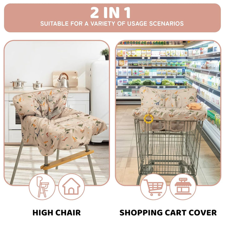 Shopping Cart Cover for Baby 2 in 1 High Chair Covers for Restaurant Comfortable Grocery Cart Seat Covers for Infant, Toddler Universal Suitable for Most Shopping Carts Machine Washable, Dinosaur
