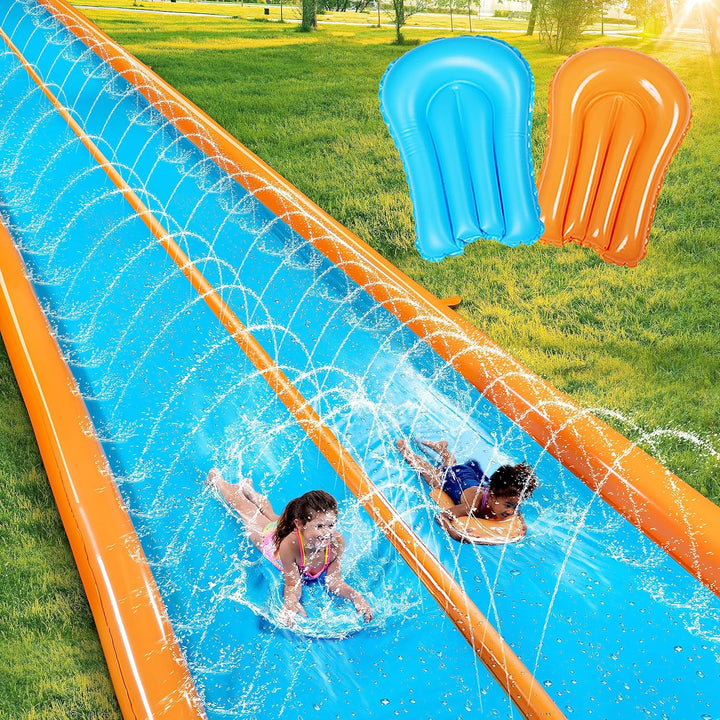 Double Lane Water Slide,25Ft X 6Ft Heavy Duty Lawn Water Slip and Slide with Sprinkler and 2 Inflatable Boards for Adult Kids Party Summer Yard Outdoor Play Activities